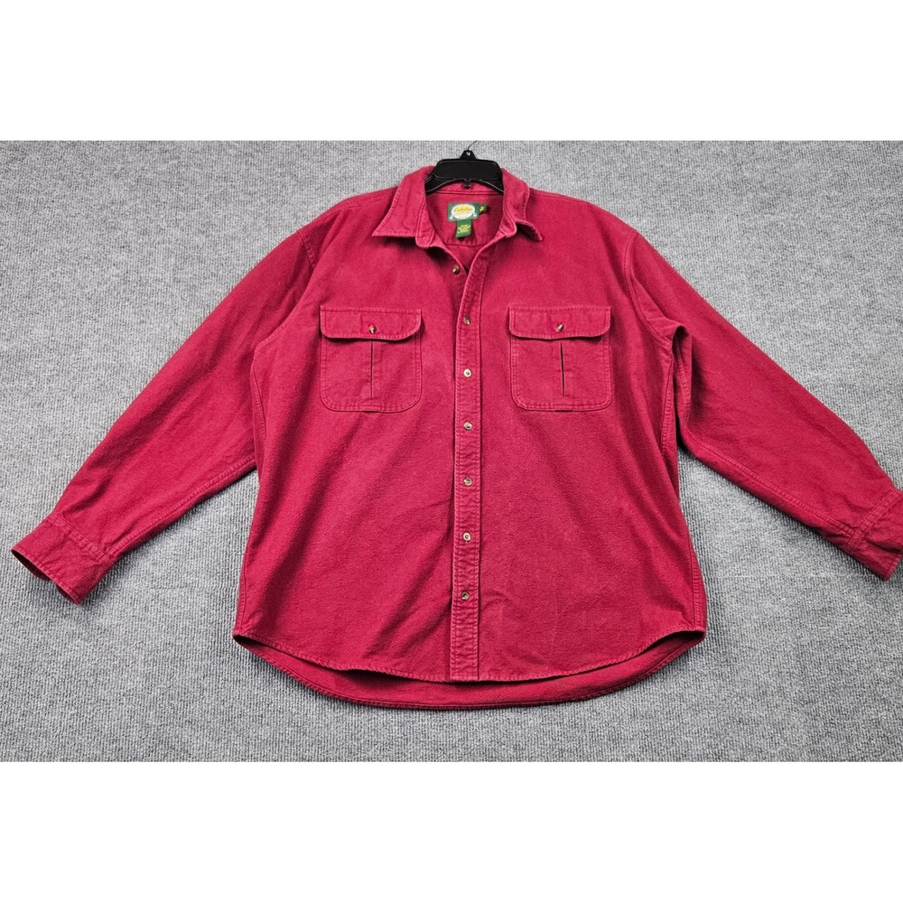 Cabelas Mens XL Tall Red Flannel Shirt Heavy Cotton Long Sleeve Button Down